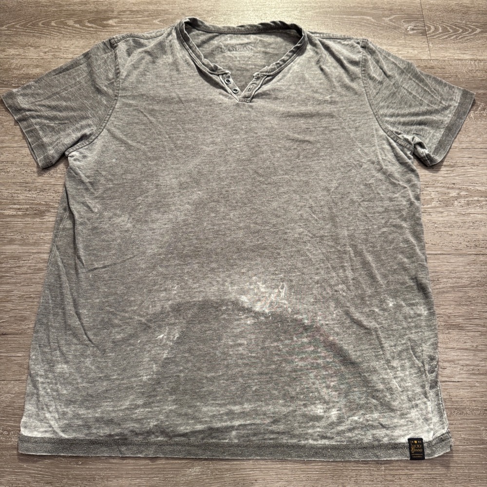 Lucky Brand Henley Shirt Mens Large Gray Paper Thin Venice Burnout Cotton Tee